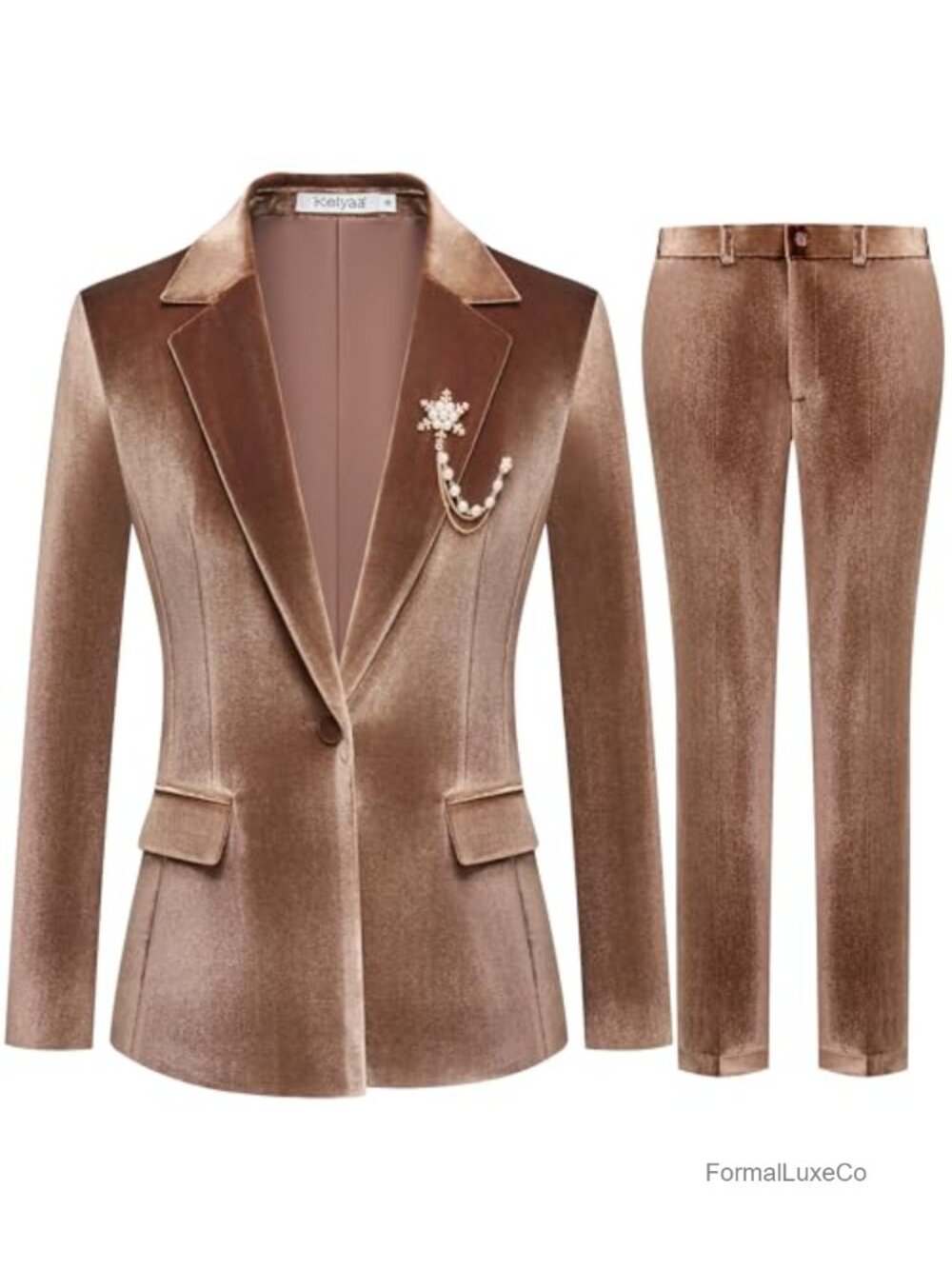 Women's Velvet 2 Piece Suit Set Notch Lapel One Button Slim Fit Tuxedo Blazer